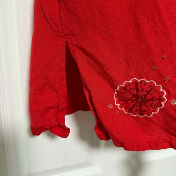 Jennifer Women Coral Red Sequin Embroidered Linen Blend Sleeveless Top Size 16 - Picture 6 of 16